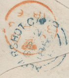 136082 1856 1D PINK ENVELOPE WOLVERHAMPTON TO DUBLIN WITH 'WOLVERHAMPTON/905' SPOON TYPE B (RA126).