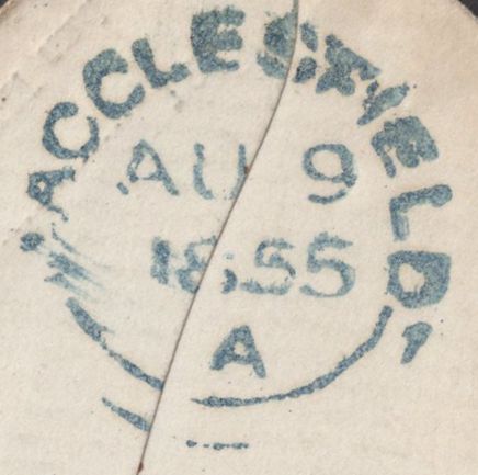 136084 1855 MAIL WOLVERHAMPTON TO MACCLESFIELD WITH 1D (SG22) 'WOLVERHAMPTON/905' SPOON TYPE 'A' (RA125).