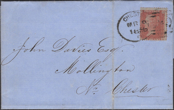 136087 1856 MAIL CHESTER TO MOLLINGTON WITH 1D (SG29) 'CHESTER/180' SPOON TYPE 'A' (RA30).