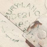 136089 1856 LETTER USED LOCALLY IN BURY, LANCS WITH 1D (SG29) 'BIRKENHEAD/74' SPOON (RA1) AND 'LIME KILN-LANE' UDC IN DARK BLUE.