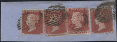 136092 CIRCA 1854 PIECE WITH DIE 1 1D (SG17) X 4, ALL WITH MISPLACED SHEET VARIETY.