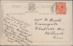 136099 1921 POST CARD STAMFORD TO HOLBEACH WITH 'STAMFORD' SKELETON DATE STAMP.