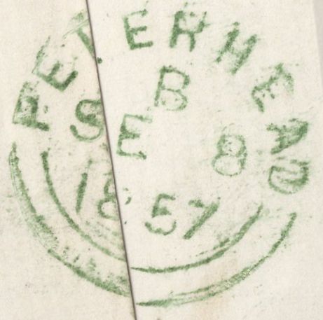 136168 1857 MAIL PETERHEAD TO ABERDEEN WITH DIE 2 1D PL.34 (SG29)(AJ) MISSING IMPRIMATUR LETTERING.