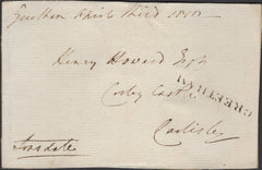 136171 1810 FREE MAIL GREETHAM, RUTLAND TO CARLISLE WITH 'GREETHAM' STRAIGHT LINE HAND STAMP (RU2).