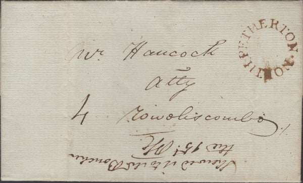 136172 1802 MAIL MINEHEAD, SOMERSET TO WIVELISCOMBE WITH 'NORTH PETHERTON.' UDC (SO640).