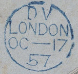 136185 1857 MAIL LONDON TO MARSEILLE WITH 4D CARMINE (SG66) AND 2D BLUE PL.5 (SG34) X 2.