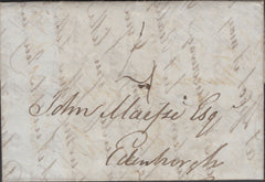 136187 1839 UNIFORM FOURPENNY POST MAIL GREENOCK TO EDINBURGH WITH MANUSCRIPT '4'.