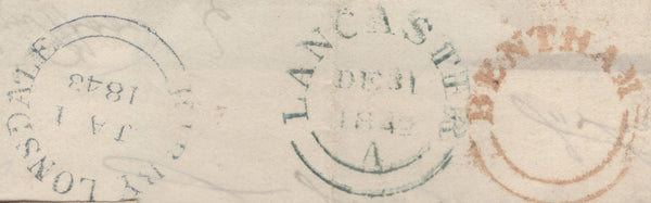 136193 1842 MAIL BENTHAM, NORTH YORKS TO KIRBY LONSDALE WITH 'BENTHAM' UDC (YK283).