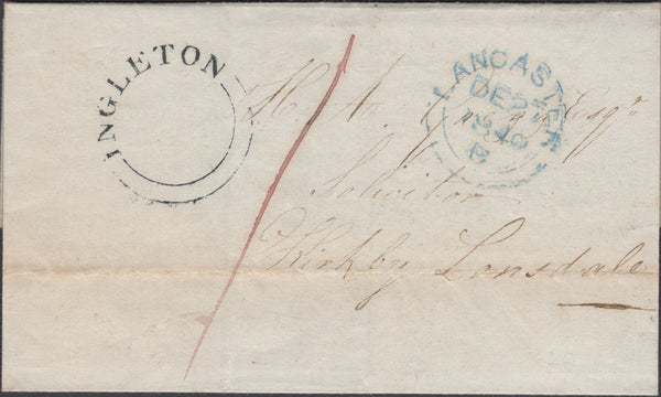 136197 1849 MAIL INGLETON, NORTH YORKS TO KIRKBY LONSDALE WITH 'INGLETON' UDC (YK1645).