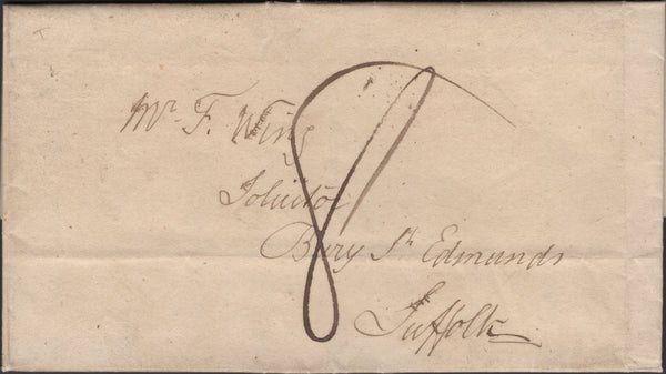 136218 1816 MAIL GREENWICH TO BURY ST EDMUNDS WITH BOXED 'Westminster/Road' RECEIVERS HAND STAMP (L86/WESTR1).