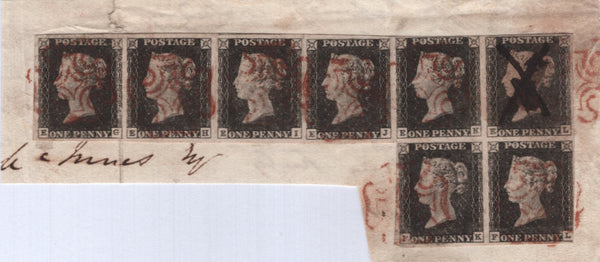 136234 1840 1D BLACK PLATE 1A (SG2) IRREGULAR USED BLOCK OF EIGHT.