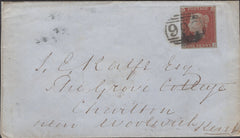 136264 1854 MAIL NEW ROMNEY TO WOOLWICH WITH 1D PL.172 (SG8)(AI) MISSING IMPRIMATUR LETTERING.