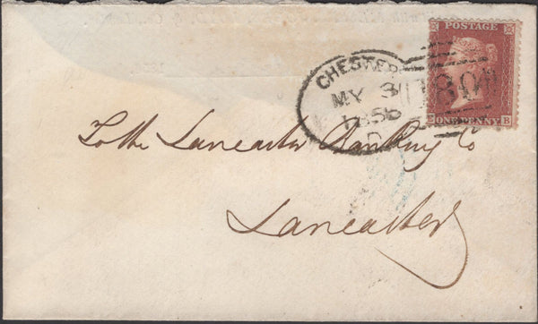 136290 1856 MAIL CHESTER TO LANCASTER WITH 1D PL.23 (SG29), 'CHESTER/180' SPOON TYPE A (RA30).