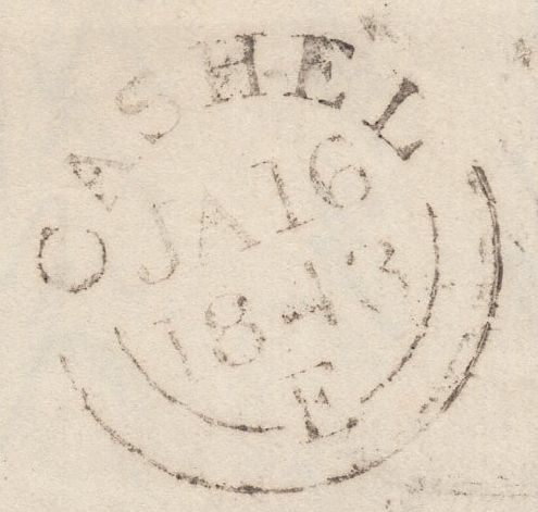 136311 1843 MAIL CASHEL, TIPPERARY TO CORK WITH 1D (SG8), CASHEL MALTESE CROSS.