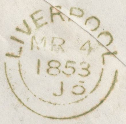 136321 1853 MAIL LIVERPOOL TO NARBERTH WITH 1D PL.154 (SG8)(JC) WITH ORNATE 'HAVERFORDWEST' EMBOSSED FLAP.