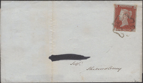 136423 1844 LETTER ELLESMERE, SHROPSHIRE TO SHREWSBURY WITH 1D PL.40 (SG8)(TH) MALTESE CROSS CANCELLATION.