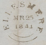 136423 1844 LETTER ELLESMERE, SHROPSHIRE TO SHREWSBURY WITH 1D PL.40 (SG8)(TH) MALTESE CROSS CANCELLATION.