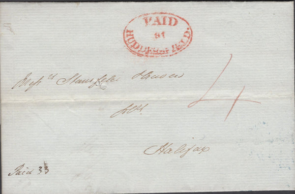 136433 1837 MAIL HUDDERSFIELD TO HALIFAX WITH 'PAID/at/HUDDERSFIELD' HAND STAMP TYPE 57 (YK1501).