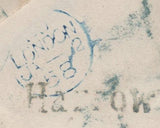 136445 TWO 1858 ENVELOPES WITH 'Harrow' STRAIGHT LINE RECEIVERS HAND STAMP (Ll514) AND 'HARROW' UDC, 20MM.
