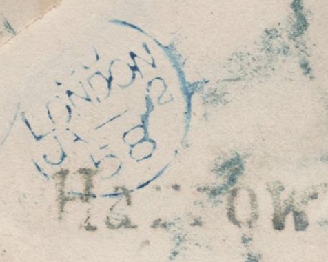 136445 TWO 1858 ENVELOPES WITH 'Harrow' STRAIGHT LINE RECEIVERS HAND STAMP (Ll514) AND 'HARROW' UDC, 20MM.