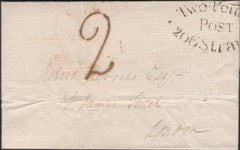 136512 1801 MAIL USED IN LONDON WITH 'Two-Penny/POST/206 Strand' HAND STAMP (L499/STRANE1).