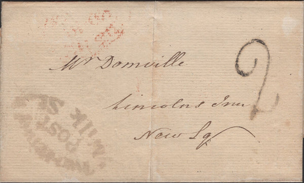 136513 1812 MAIL USED IN LONDON WITH 'Two Penny/POST/Milk St' RECEIVERS HAND STAMP (L499/MILK5).