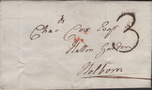136515 1815 MAIL NEWINGTON TO HOLBORN WITH 'NEWINGTON/EV' COUNTRY SORTING OFFICE DATE STAMP.