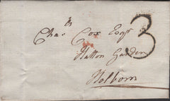 136515 1815 MAIL NEWINGTON TO HOLBORN WITH 'NEWINGTON/EV' COUNTRY SORTING OFFICE DATE STAMP.