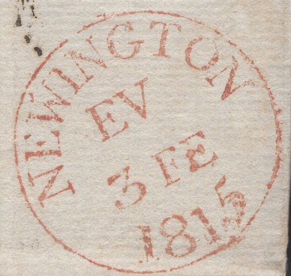 136515 1815 MAIL NEWINGTON TO HOLBORN WITH 'NEWINGTON/EV' COUNTRY SORTING OFFICE DATE STAMP.
