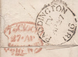 136517 1816 MAIL LUDGATE STREET TO EDINBURGH WITH 'PADDINGTON/EV' COUNTRY SORTING OFFICE DATE STAMP (L521) AND OTHER HAND STAMPS.