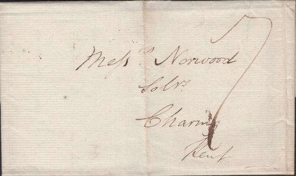 136518 1818 MAIL FURNIVALS INN TO CHARING, KENT WITH 'Holborn/Hill' RECEIVERS HAND STAMP (L86/HOLHIL8).