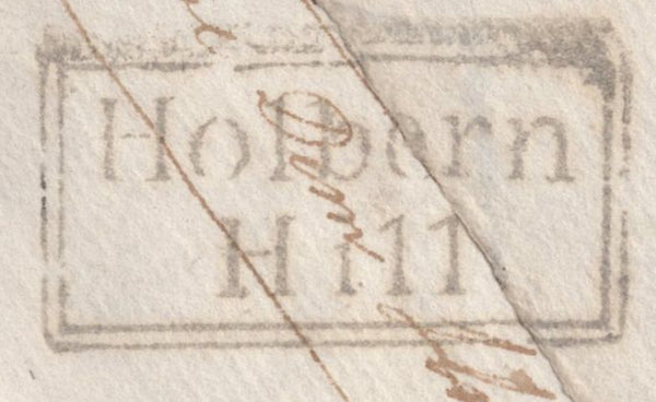 136518 1818 MAIL FURNIVALS INN TO CHARING, KENT WITH 'Holborn/Hill' RECEIVERS HAND STAMP (L86/HOLHIL8).
