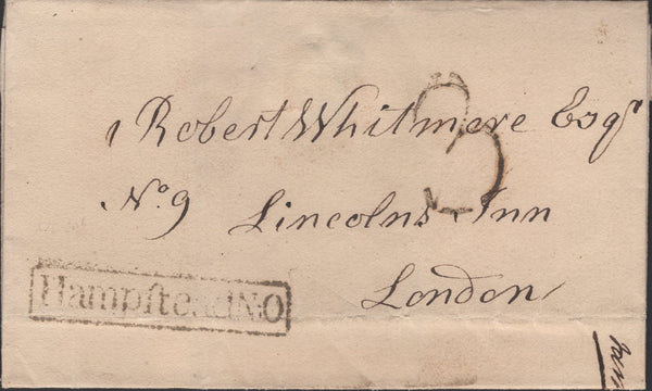 136523 1822 MAIL HAMPSTEAD TO LINCOLNS INN WITH 'HampfteadN.O' RECEIVERS HAND STAMP (L503/HAMPNO8).