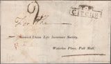 136524 1822 MAIL TO PALL MALL WITH 'T.P/Circus' RECEIVERS HAND STAMP IN BLACK (L504/CIR5).