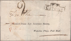 136524 1822 MAIL TO PALL MALL WITH 'T.P/Circus' RECEIVERS HAND STAMP IN BLACK (L504/CIR5).