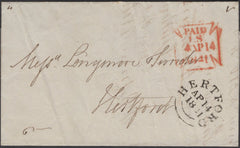 136566 1841 MAIL LONDON TO HERTFORD WITH 'HERTFORD' DATE STAMP.