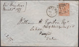 136572 1877 MAIL KELSO TO PUNJAB, INDIA WITH 8D ORANGE (SG156)(QE).