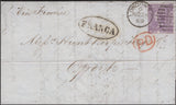 136573 1869 MAIL LONDON TO OPORTO WITH 6D MAUVE PL.8 (SG109).