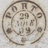 136573 1869 MAIL LONDON TO OPORTO WITH 6D MAUVE PL.8 (SG109).