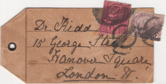 136574 CIRCA 1900 PRIVATE PARCEL POST LABEL BIRMINGHAM TO LONDON WITH 6D JUBILEE AND 1D LILAC.