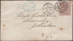 136586 1859 MAIL LINCOLN TO GIBRALTAR WITH 6D LILAC (SG70).