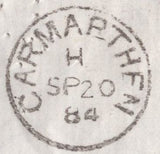 136588 1884 MAIL ABERGWILLY TO CARMARTHEN WITH ½D SLATE BLUE (SG187) 'ABERGWILLY' DATE STAMP AND 'E40' NUMERAL.