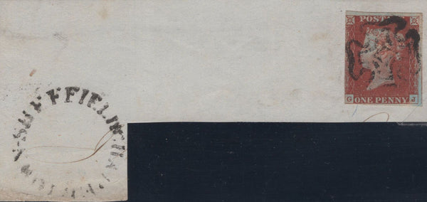 136593 CIRCA 1845 PIECE WITH 1D PL.55 (SG8)(GJ) LATE MALTESE CROSS AT CHAPELTOWN, SHEFFIELD.
