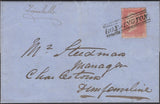 136599 1857 MAIL EDINBURGH TO DUNFERMLINE WTH DIE 2 1D SAVOY STREET PRINTING WITH 'BONNINGTON' TYPE VII SCOTS LOCAL CANCELLATION.