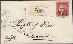 136603 1859 MAIL FORT LOCHAWE (CO. ARGYLL) TO DUNOON WITH 'FORT LOCHAWE' SCOTS LOCAL CANCELLATION TYPE III IN BLACK.