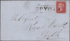 136605 1858 MAIL DRYMEN (CO. STIRLING) TO PERTH WITH 'DRYMEN' SCOTS LOCAL CANCELLATION TYPE III IN BLACK.