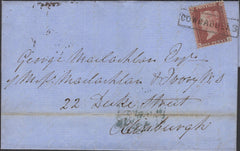 136606 1857 MAIL COWCADDENS, GLASGOW TO EDINBURGH WITH 'COWCADDENS' SCOTS LOCAL CANCELLATION TYPE VIII IN BLACK.