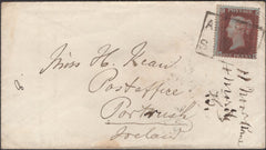 136614 1855 MAIL GLASGOW TO PORTRUSH, IRELAND WITH 'ARGYLE/STREET' SCOTS LOCAL CANCELLATION TYPE XVIII.