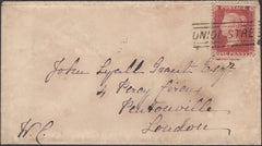 136617 1859 MAIL ABERDEEN TO LONDON WITH 'UNION STREET' SCOTS LOCAL CANCELLATION TYPE V IN BLACK.