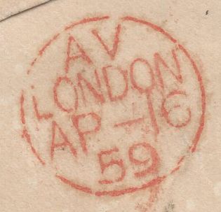 136617 1859 MAIL ABERDEEN TO LONDON WITH 'UNION STREET' SCOTS LOCAL CANCELLATION TYPE V IN BLACK.